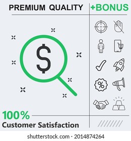 Magnifying glass and sign of US dollar icon graphic elements for your work