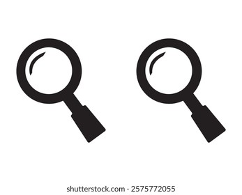 Magnifying glass simple icon collection. Search icon set, zoom in and zoom out icons. Magnifier or loupe with check mark sign. Vector illustration.