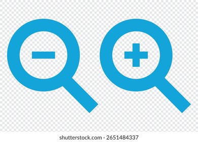 Coleção de ícones simples de lupa. Conjunto de lupas. Símbolo de zoom. Ilustração de vetor.  Conjunto de ícones de pesquisa. ícones de ampliação e redução.
