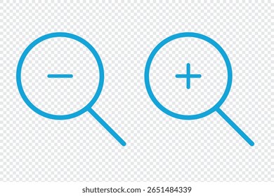 Coleção de ícones simples de lupa. Conjunto de lupas. Símbolo de zoom. Ilustração de vetor.  Conjunto de ícones de pesquisa. ícones de ampliação e redução.
