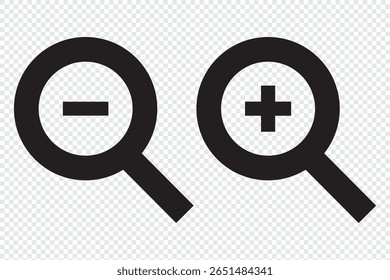 Coleção de ícones simples de lupa. Conjunto de lupas. Símbolo de zoom. Ilustração de vetor.  Conjunto de ícones de pesquisa. ícones de ampliação e redução.