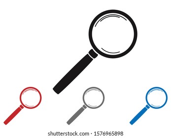 Magnifying glass simple vector icon isolated on white background. Magnifier or loupe sign, search and research flat symbol. Dandruff, magnifying glass, furfur, scurf flat icon design in red blue black
