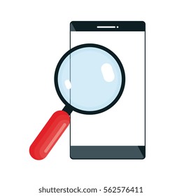 magnifying glass with smartphone isolated icon