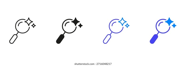 Magnifying Glass With Sparkles Line And Solid Icon Set. AI Search Optimization Icon Set. Artificial Intelligence Technology. Isolated Vector Illustration.
