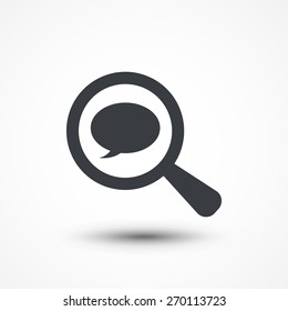 Magnifying glass with speech bubble icon on white background