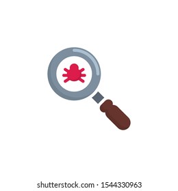 Magnifying glass and spider flat icon, vector sign, Virus scan colorful pictogram isolated on white. Symbol, logo illustration. Flat style design