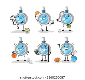 the magnifying glass sport set character. cartoon mascot vector