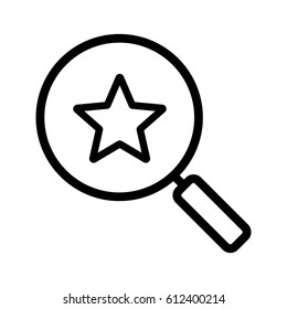 Magnifying glass with star linear icon. Thick line illustration. Contour symbol. Vector isolated outline drawing