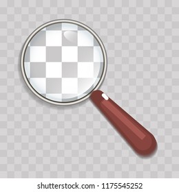 Magnifying glass with steel frame isolated. Realistic Magnifying glass lens for zoom on transparent background. magnifier loupe vector illustration