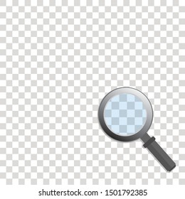 Magnifying glass with steel frame isolated. Realistic Magnifying glass lens for zoom on transparent background. Vector illustration