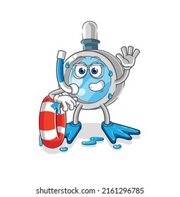 the magnifying glass swimmer with buoy mascot. cartoon vector