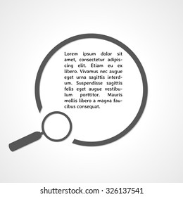 magnifying glass symbol and circle on gray gradient background