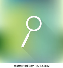 Magnifying glass symbol. Vector search Icon with long shadow on blurred background