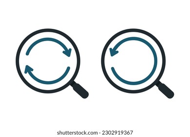 Magnifying glass sync icon. Vector illustration