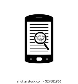 Magnifying glass for text. Magnifier on the phone. The application for working with text 