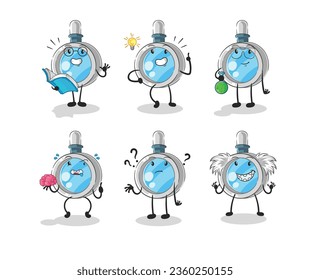 the magnifying glass thinking group character. cartoon mascot vector