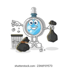 la lupa Tira la mascota de la basura. vector de dibujos animados