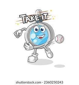 the magnifying glass throwing baseball vector. cartoon character