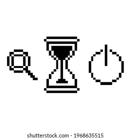 Magnifying Glass Time Bottle Power Icon Set 8bit Pixel Art