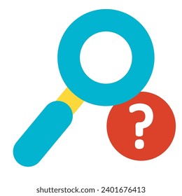 Wunderbares Glaswerkzeug, das nach Antworten auf Fragen sucht, Symbol für die Organisation von Geschäftsprozessen. Piktogramm der Suche und Analyse Webseite. Einfaches Flachfarbsymbol einzeln auf weißem Hintergrund
