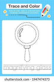 Magnifying glass trace and color preschool worksheet trace for kids for practicing fine motor skills