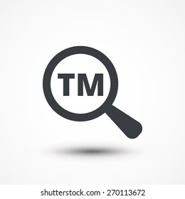 Magnifying glass with trademark icon and licensing word on white background