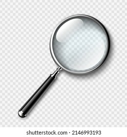 Magnifying Glass Transparency Equipment Vector. Magnifying Glass Lens For Zoom And Inspection. Magnifier Detective Instrument For Research And Examining Template Realistic 3d Illustration