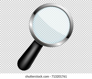 Magnifying glass with transparent lens. Vector 3d illustration 