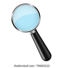 Magnifying glass with transparent lens. Vector 3d illustration isolated on white background