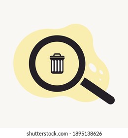Magnifying glass and trash can icon vector illustration
