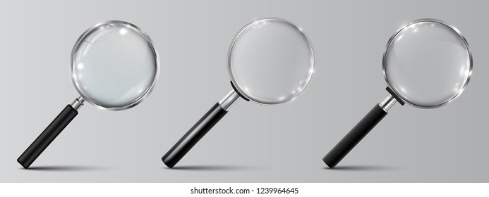 Magnifying glass, tree big tools with shadows – stock vector