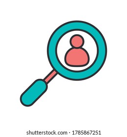 magnifying glass with user character line and fill style vector illustration design