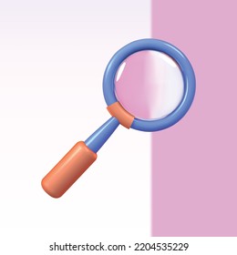 Icono 3d del vector de vidrio de aumento. búsqueda, análisis aislado 3d ilustración.