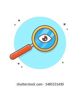 Magnifying Glass Vector Icon Illustration. Searching Items with Eye In Magnifying Glass White Isolated. Flat Cartoon Style Suitable for Web Landing Page, Banner, Flyer, Background