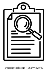 Icono de Vector de lupa sobre el documento, ilustración de búsqueda de documentos, Vector de estilo plano. para Web y móvil.