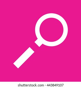 Magnifying glass vector icon. Pink background