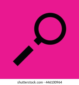Magnifying glass vector icon. Pink background