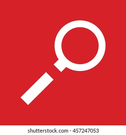 Magnifying glass vector icon. Red background