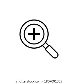 Icono del vector de cristal de aumento o icono de búsqueda en fondo blanco