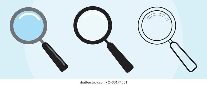 Magnifying glass vector illustration. Flat magnifying glass for concept design. Isolated vector illustration. Search icon vector. Search sign. Magnifying glass icon symbol isolated. Business concept. 