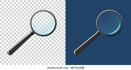 Magnifying glass vector illustration isolated on transparent and blue background