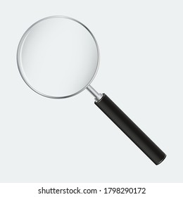 Magnifying Glass Vector Illustration. Realistic Magnifier on Light Blue Background.