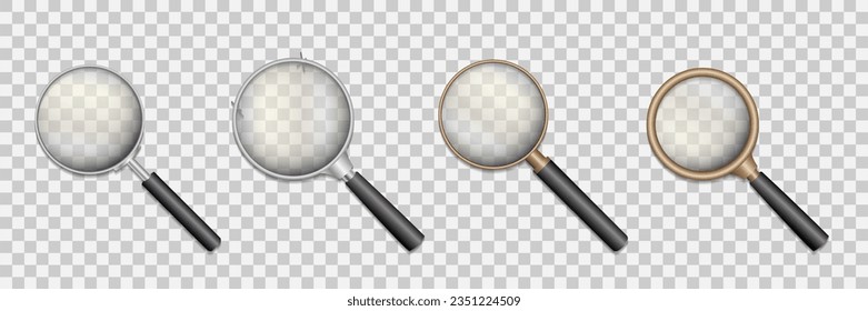 Magnifying glass vector illustration, realistic design, transparent background. Eps 10