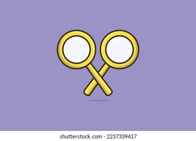 Ilustración vectorial de vidrio de aumento. Concepto de icono de objetos de búsqueda de ciencia y tecnología. Dos lupa en diseño vectorial de signo cruzado con sombra sobre fondo morado.