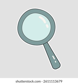 Magnifying Glass Vector Illustration Sticker. A detailed vector sticker of a magnifying glass with a light blue lens and grey handle, ideal for themes of exploration and discovery
