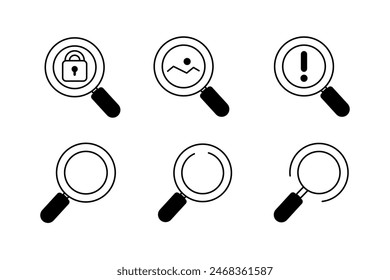 Magnifying Glass Vector Set Icon Templates for Search and Analysis