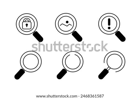 Magnifying Glass Vector Set Icon Templates for Search and Analysis