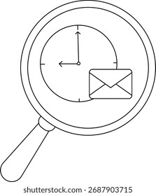 Vista de lupa del reloj con sobre de correo electrónico