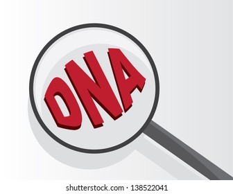 Magnifying glass viewing DNA text 
