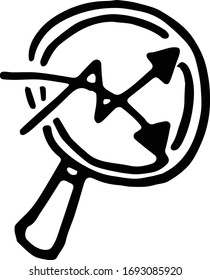 Magnifying glass viewing a graph. Doodle vector.